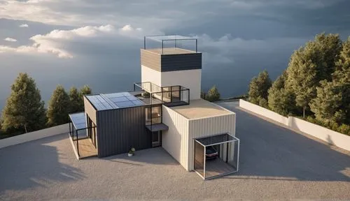 solar cell base,shipping containers,cubic house,shipping container,cooling tower,observation tower,the energy tower,3d rendering,electric tower,observatory,substation,lookout tower,cargo containers,observatories,the observation deck,sewage treatment plant,heat pumps,rotary elevator,heliostat,observation deck,Photography,General,Realistic