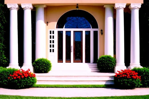 plantation shutters,doric columns,front porch,the threshold of the house,italianate,white picket fence,cochere,palladian,porch,house with caryatids,house entrance,garden door,entryways,shutters,columns,doorways,doorway,pillars,front door,entryway,Illustration,Retro,Retro 17