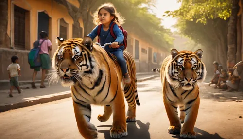 Children riding tigers to school,tigress,tigresses,chandernagore,ranthambore,tigar,ranthambhore,tigers,harimau,stigers,bandhavgarh,bengal tiger,animal zoo,bengal,animal kingdom,sunderbans,allahabad,as