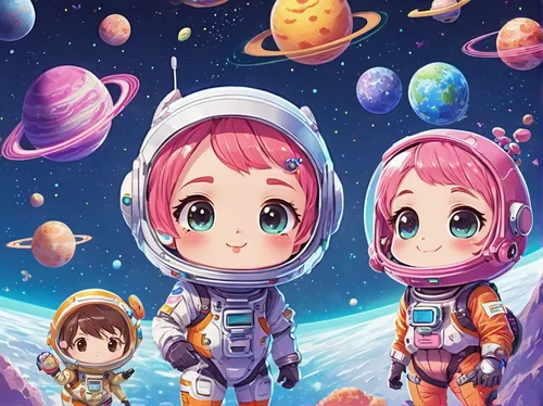 astronauts,soyuz,astronomers,space art,planets,space travel,fairy galaxy,space walk,astronaut,lost in space,cg artwork,space suit,space,star balloons,heliosphere,spacesuit,astronautics,space tourism,children's background,astronaut suit,Illustration,Japanese style,Japanese Style 02