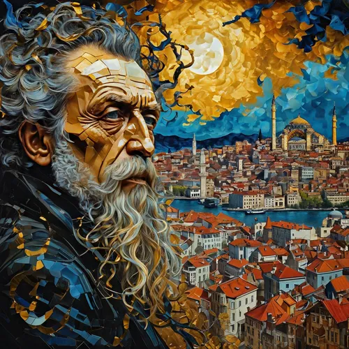 istanbul,vincent van gough,galata,constantinople,poseidon,persian poet,grand bazaar,vincent van gogh,hagia sofia,kadikoy,saint mark,porto,king lear,fantasy art,oil painting on canvas,zeus,magus,socrat