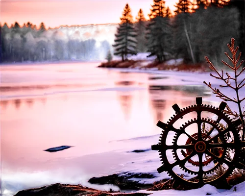 old wooden wheel,wooden wheel,cogwheel,winter background,cogs,water wheel,frozen lake,winter lake,steampunk gears,winter landscape,finnish lapland,cog wheels,rubber tire,iron wheels,cog,winter tires,ships wheel,nordic christmas,old wheel,lapland,Illustration,Realistic Fantasy,Realistic Fantasy 13