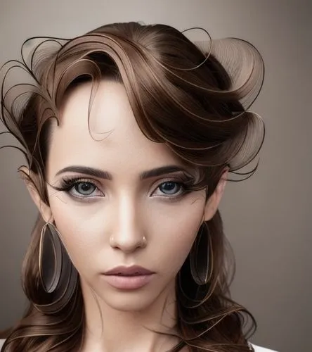 realistic portrait, realistic silky brown hair,artificial hair integrations,realdoll,digital painting,world digital painting,airbrushed,asymmetric cut,fashion vector,fashion illustration,fantasy portr