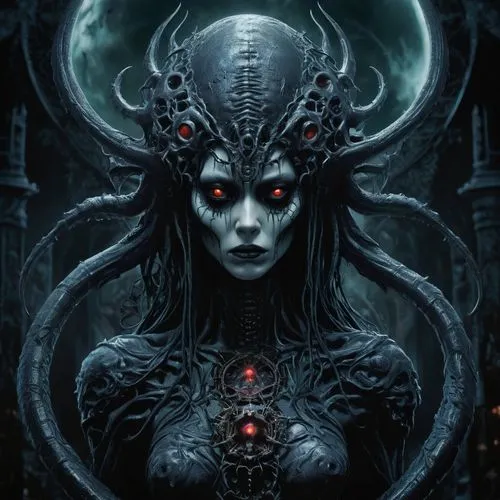 hecate,giger,demoness,priestess,the enchantress,enchantress,Illustration,Realistic Fantasy,Realistic Fantasy 47