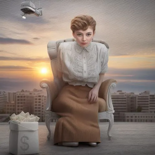 woman sitting,photo manipulation,image manipulation,conceptual photography,woman thinking,digital compositing,woman holding pie,photoshop manipulation,woman drinking coffee,girl with cereal bowl,bussi