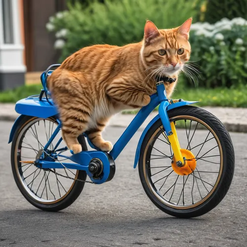 hybrid bicycle,street cat,bicycling,stationary bicycle,bicycle,two-wheels,racing bicycle,mobike,tandem bicycle,road bicycle,two wheels,bikejoring,training wheels,bicycle accessory,hybrid vehicle,electric bicycle,ginger cat,bike,bycicle,velocipede,Photography,General,Realistic