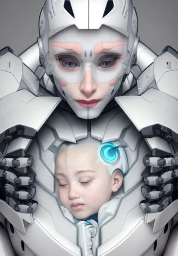 A robot gazes lovingly and devotedly at a human child trapped within its chest. elegant details, amazing resultsmarked brushstrokes Oil on canvas high resolution 4k

,cyborg,soft robot,human,humanoid,