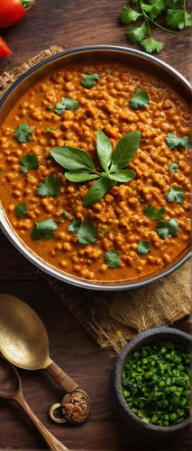 Red Lentil Curry, show all ingradient around it, very presentative in look, HD quality show ingradient around it. Show it in Indian utencils or can show in traditional pot.,dal makhani,chana masala,le