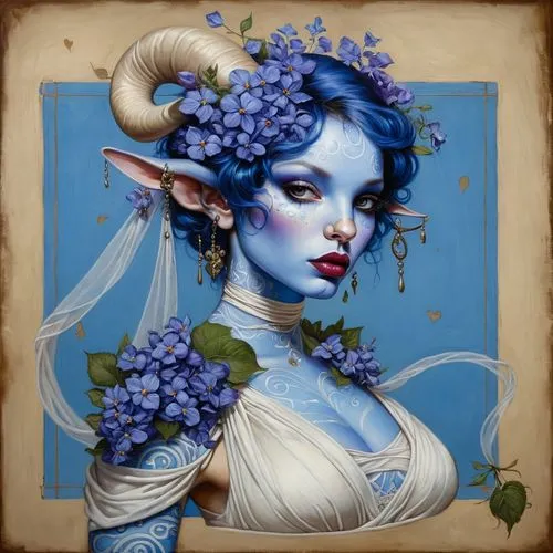 blue enchantress,faun,fantasy portrait,faerie,viveros,fantasy art,Illustration,Realistic Fantasy,Realistic Fantasy 10