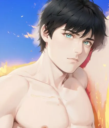 shirtless asher angel, ,a shirtless male with  is in the grass,kazuya,tobio,eren,gafurov,ryu,umehara,Anime,Anime,General