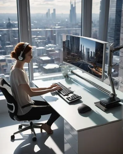 blur office background,modern office,fractal design,girl at the computer,thinkcentre,computer workstation,office desk,computer monitor,workstations,cryengine,working space,office chair,office worker,telepresence,desk,creative office,deskpro,apple desk,workspaces,standing desk,Illustration,Realistic Fantasy,Realistic Fantasy 14