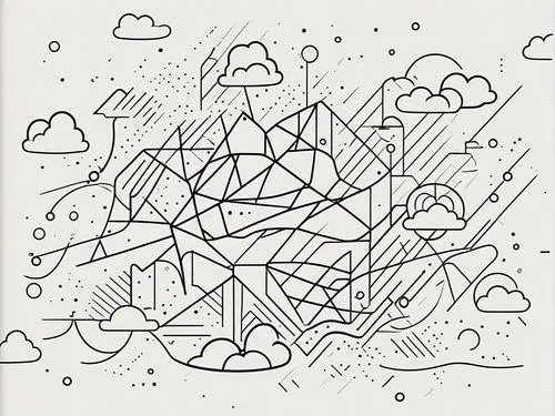 abstract line art drawing of mountains and clouds,coloring page,snow drawing,raincloud,umbrella pattern,coloring pages,line drawing,Illustration,Black and White,Black and White 04