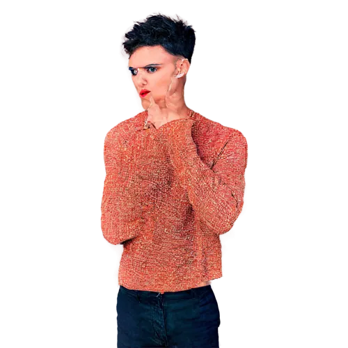 frankmusik,ginnifer,knitwear,garson,warholian,colorizing,photo shoot with edit,image manipulation,androgyny,androgyne,fashion shoot,birce akalay,androgynous,colfer,bright orange,salmon pink,transparent background,orange,maglione,derivable,Illustration,Vector,Vector 02