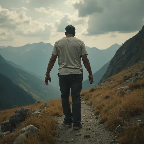 alpine route,hiker,trekking,via ferrata,the descent to the lake,towards the top of man