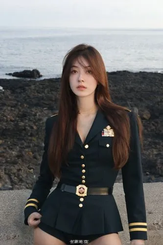 性感制服,girl in military uniform posing by the sea,sailor,the sea maid,brown sailor,servicewoman,corregidor,busan sea