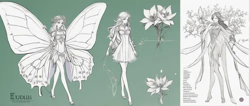 flower fairy,elven flower,hymenocallis,rosa 'the fairy,rosa ' the fairy,garden fairy,chloris chloris,fairies,fairy queen,fairy,edulis,butterfly white,costume design,flower essences,dress form,pogonia,water-the sword lily,hesperia (butterfly),illustrations,botanical line art,Unique,Design,Character Design