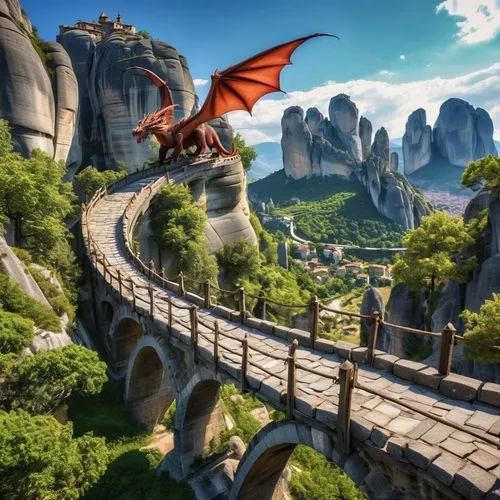 dragon bridge,meteora,elves flight,devil's bridge,skylander giants,dragon of earth,dragons,scenic bridge,heroic fantasy,dragon,fantasy picture,3d fantasy,painted dragon,fantasy landscape,angel bridge,skylanders,dragon li,tigers nest,gryphon,hangman's bridge