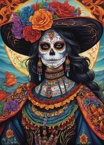 Witness the eternal battle between light and darkness unfold in the realm of La Catrina.,la catrina,la calavera catrina,catrina calavera,dia de los muertos,calavera,day of the dead,el dia de los muert