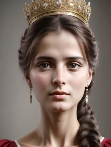 The person's face consists of a broad head, and their expression shows the beauty and freedom of the natural world.,tiara,noblewoman,elizabet,queen anne,principessa,poppaea,guinevere,diadem,miss circa