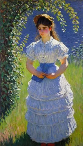 girl in the garden,sargent,impressionist,girl in a long dress,frieseke,girl picking flowers,tarbell,girl with tree,girl picking apples,impressionism,girl with bread-and-butter,the girl in nightie,a girl in a dress,daines,pittura,monet,maillol,tuxen,girl in a wreath,sisley,Art,Artistic Painting,Artistic Painting 04