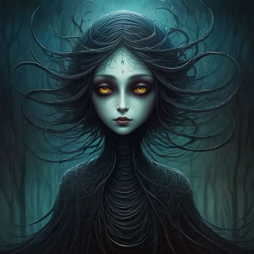 leota,hecate,medusa,fathom,blue enchantress,unseelie,llorona,mystical portrait of a girl,kerrii,undine,morwen,naiad,mahadeva,hekate,amphitrite,isoline,priestess,siren,nephthys,shiva,Illustration,Abstract Fantasy,Abstract Fantasy 09