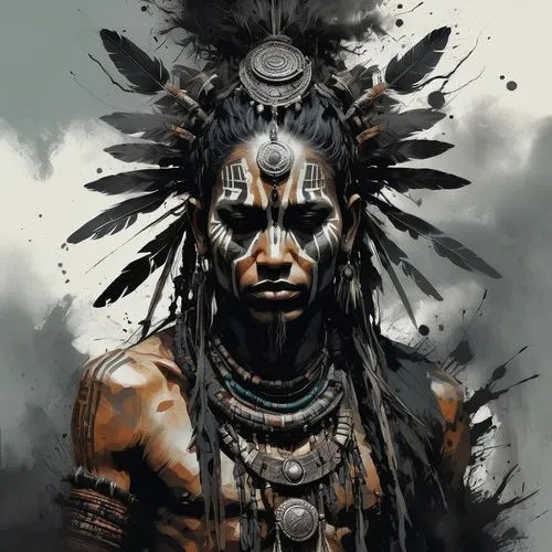 kayapo,shaman,kalasha,witchdoctor,shamanic,mundari,tribal,shamans,native american,shamanism,headdress,aztec,indian headdress,siberut,aborigine,vodun,american indian,chieftain,cochise,amerindian,Illustration,Realistic Fantasy,Realistic Fantasy 27