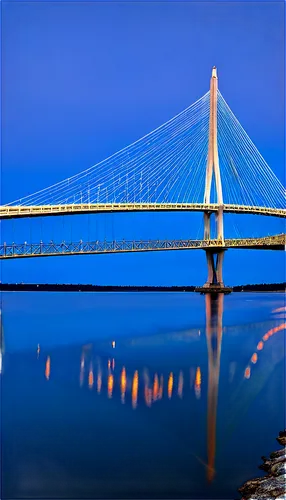 Arthur Ravenel Jr. Bridge, Charleston, South Carolina, USA, suspension bridge, steel cables, roadway, evening sunset, golden hour, soft warm lighting, 3/4 composition, shallow depth of field, misty at