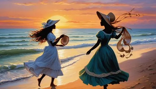 oil painting on canvas,walk on the beach,rhinemaidens,oil painting,art painting,heatherley,maidens,beachcombers,beach walk,daughters,beautiful beaches,beach landscape,young women,two girls,beach background,dancers,little girl and mother,donsky,dance with canvases,canonesses,Conceptual Art,Daily,Daily 32