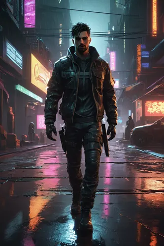 cyberpunk,renegade,mercenary,enforcer,terminator,sci fiction illustration,game art,pedestrian,cg artwork,game illustration,dystopian,lando,futuristic,cyborg,scifi,star-lord peter jason quill,concept art,the wanderer,sci-fi,sci - fi,Conceptual Art,Oil color,Oil Color 08