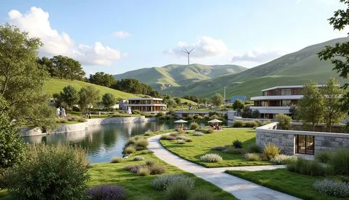 ecovillages,ecovillage,3d rendering,alpine village,netherwood,render,andermatt,golf resort,streamwood,resort,3d rendered,creekside,ecotopia,cohousing,green valley,landscaped,mountain village,new housing development,bogart village,riverwood