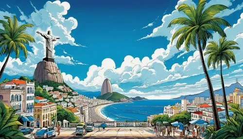 Rio de Janeiro architecture, colorful buildings, eclectic mix, Art Deco, Modernist, Baroque styles, vibrant tiles, ornate facades, intricate stonework, grand staircases, majestic arches, lively street