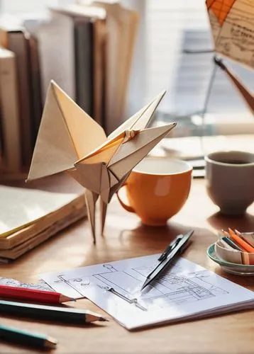 intricate hand, architectural drawings, drafting tools, pencil, ruler, protractor, compass, sketchbook, wooden desk, vintage lamp, messy workspace, scattered papers, coffee cup, morning light, warm co