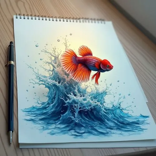 3d art,pencil art,koi fish,fish pen,fish in water,koi,Photography,General,Realistic