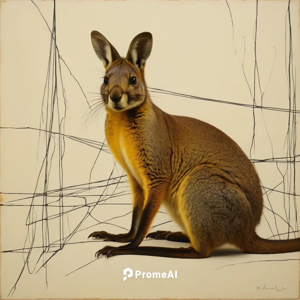 Imagine a futuristic world where wallabies are sentient beings, living harmoniously with humans.,macropus giganteus,macropus rufogriseus,rednecked wallaby,bennetts wallaby,macropodidae,wallaby,marsupi