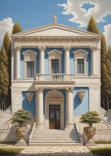 house with caryatids,greek temple,zappeion,neoclassical,palladian,neoclassicist,neoclassic,neoclassicism,palladianism,villa borghese,athenaeum,villa,palladio,villa balbiano,halicarnassus,panagora,mansion,ancient house,marble palace,school of athens,Art,Artistic Painting,Artistic Painting 02