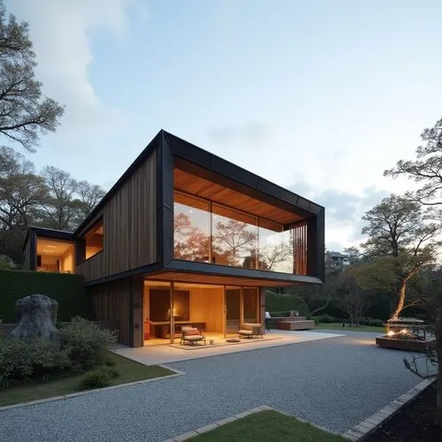  ,a house that is very large with windows,modern house,cube house,cubic house,modern architecture,timber house,forest house