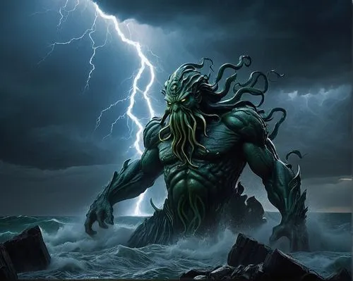 nekron,god of the sea,sea god,nyarlathotep,dagon,hastur,poseidon,hastula,cthulhu,lovecraftian,mahadeva,lovecraft,greenmarine,samudra,charybdis,kraken,angmar,azathoth,zoth,sea man,Art,Artistic Painting,Artistic Painting 48