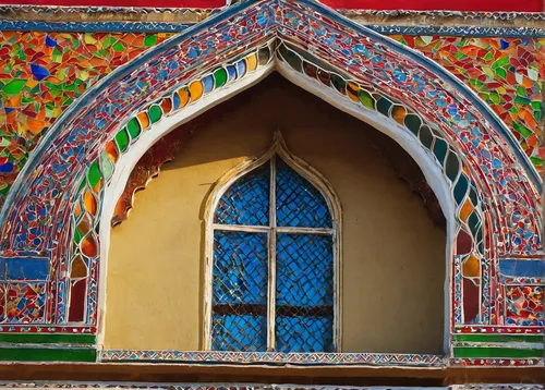 Coloured glass window at City Palace in Udaipur, Rajasthan,iranian architecture,persian architecture,colorful facade,uzbekistan,rangoli,jaipur,round window,rajasthan,mosaic glass,lahore,painted block 