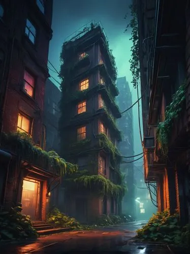 apartment block,scampia,apartment complex,postapocalyptic,apartment building,kinkade,world digital painting,slum,dusk,lostplace,apartment house,urban landscape,dystopias,uzak,urban,environments,alleyway,apartment blocks,lost place,cybertown,Art,Classical Oil Painting,Classical Oil Painting 11