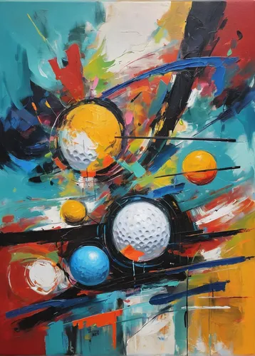 golfer,golf landscape,abstract painting,painting technique,oil painting on canvas,oil on canvas,the golf ball,golf ball,golf balls,spheres,foursome (golf),golfers,abstract artwork,solar system,golf club,abstract multicolor,golf course background,golf player,painted eggs,phobos,Conceptual Art,Oil color,Oil Color 20