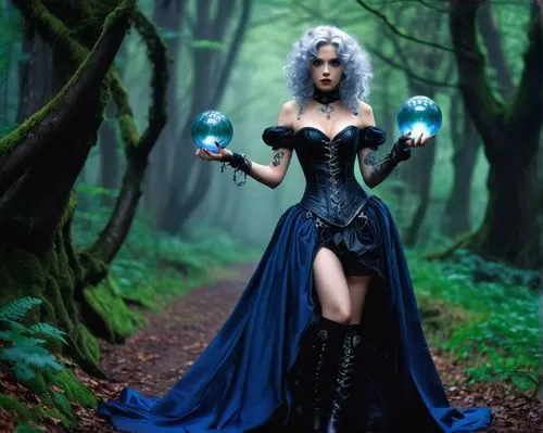 blue enchantress,sorceress,sorceresses,magick,bewitching,hecate,the enchantress,fantasy woman,spellcasting,faerie,gothic woman,conjurer,witching,wiccan,fantasy picture,spellcaster,blue spheres,sorcerers,druidic,hekate,Illustration,Realistic Fantasy,Realistic Fantasy 19