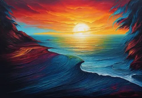 seascape,sea landscape,coast sunset,oil painting on canvas,ocean background,senja,coastal landscape,sun and sea,ocean,danxia,el mar,lava flow,tidal wave,oil on canvas,oil painting,beach landscape,painting technique,landscape with sea,art painting,cliffs ocean,Illustration,Realistic Fantasy,Realistic Fantasy 25