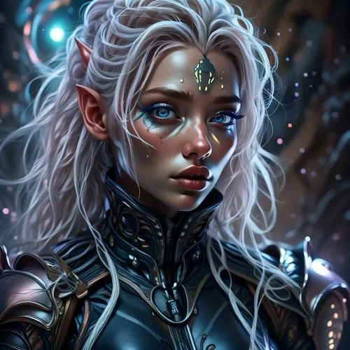 a woman dressed in green and with blue eyes,dark elf,fantasy portrait,fantasy art,sandahl,drow,zenonas