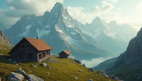 house in mountains,mountain hut,house in the mountains,mountain huts,alpine hut,mountain settlement,alpine village,the cabin in the mountains,oberland,the alps,alpine landscape,lonely house,small cabin,high alps,little house,alpine region,mountain village,alps,home landscape,alpine pastures,Photography,General,Realistic