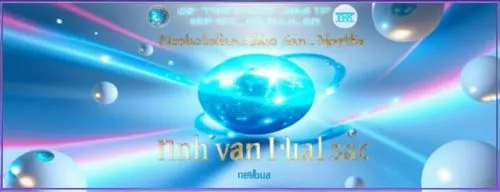 một quả cầu phát sáng, xung quanh là các ánh sáng hội tụ vào quả cầu, có chữ Tinh vân khai sắc,a bright advertit with bubbles and planets inside,cd cover,hvm,vbn,voor,hva,verschoor,htlv,vanhoudt,vrijh