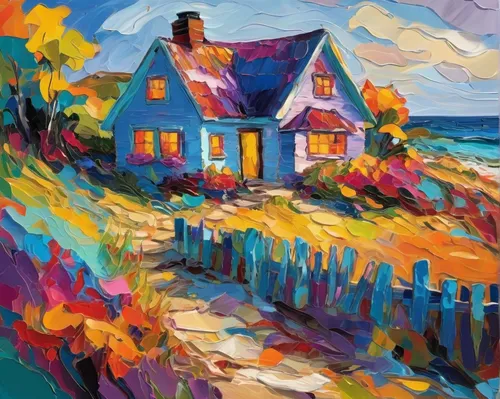 cottage,cottages,summer cottage,fisherman's house,maine,home landscape,nubble,house by the water,coastal landscape,newfoundland,house painting,cape cod,quebec,carol colman,beach hut,fisherman's hut,country cottage,fall landscape,new england,woman house,Conceptual Art,Oil color,Oil Color 21