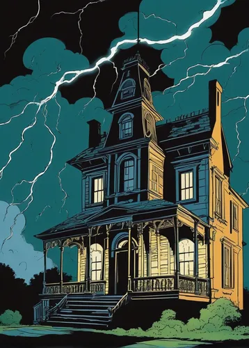 Compose a suspenseful tale about Rachel Redford being trapped in a haunted mansion during a thunderstorm.,the haunted house,witch house,house insurance,haunted house,thunderstorm mood,witch's house,ho