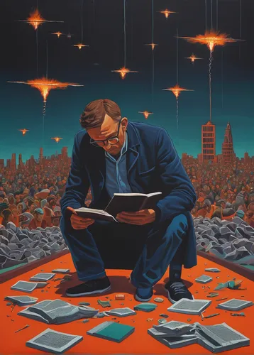 sci fiction illustration,man with a computer,astronomer,financial world,economist,the local administration of mastery,astronomers,night administrator,author,dr. manhattan,dystopian,self-knowledge,computational thinking,theoretician physician,science fiction,science-fiction,atomic age,escher,thinking man,writing-book,Conceptual Art,Daily,Daily 29