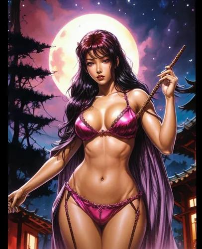 cabelo axul e biquini vermelho,fantasy woman,purple moon,sorceress,the enchantress,rosa ' amber cover,lunar eclipse,oriental princess,fantasy art,halloween poster,goddess of justice,vampire woman,la v