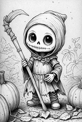 : Design Sketch-Rough Outline ,the skeleton girl is standing in front of some pumpkins,halloween illustration,skelly,halloween line art,vintage skeleton,skelemani,kirdyapkin,Design Sketch,Design Sketc